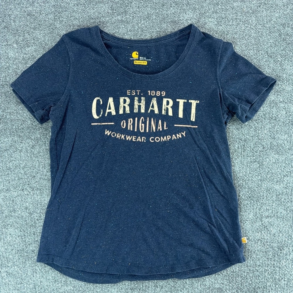 Carhartt Womens Navy Blue Speckled Graphic T-Shirt Relaxed Fit M Casual Utility